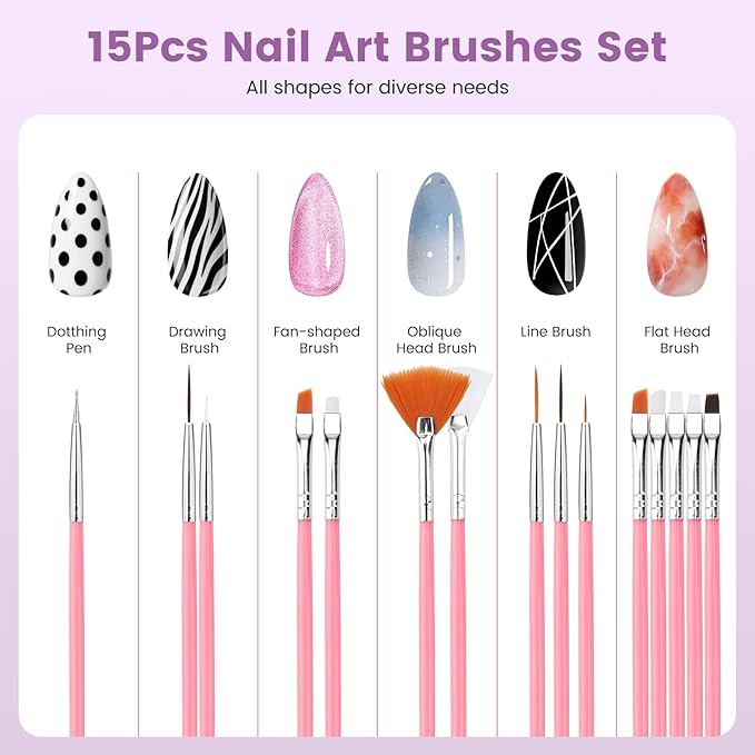 Quaferen Nail Art Brushes 34PCS Dual End Nail Dotting Tools Striping Liner Brushes Silicone Sculpture Brushes Gel Nail Polish Brush with Brush Holder Color Palette for Beginners DIY Salon Home