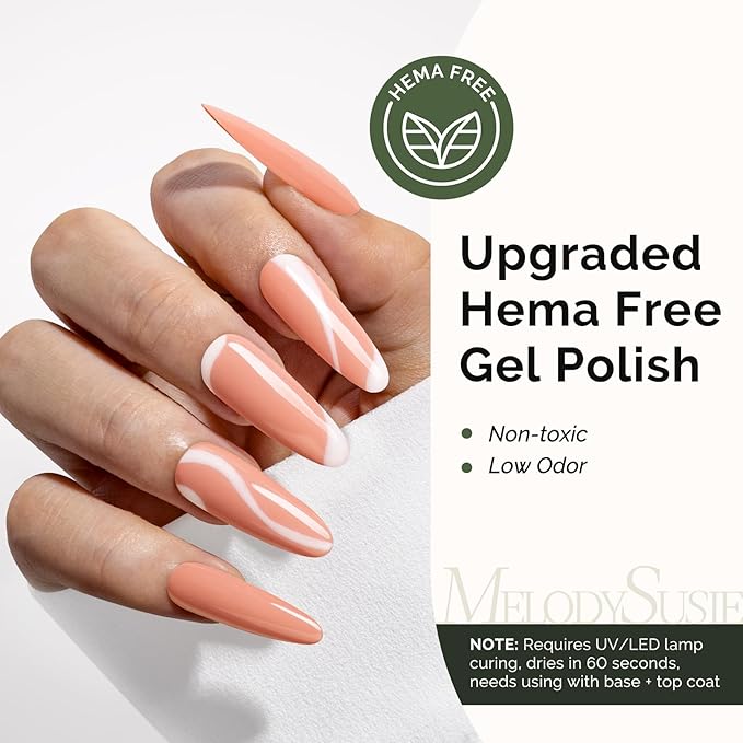 MelodySusie Hema Free Gel Nail Polish, 0.5 Fl Oz Thick Light Orange Pink Gel Polish, Non-Toxic, Long Lasting, Soak Off UV Nail Polish, Manicure Nail Design Salon DIY Nail Art at Home K0521