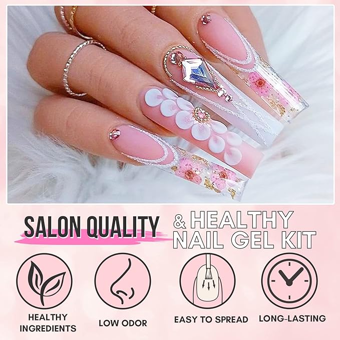 Makartt Poly Nail Gel Kit, Clear Pink Spring Summer Color Nail Extension Set Bundle with Disposable Nail Mats,50Pcs Pink Fordable Nail Paper Towels for Table Acrylic Nail Practice Sheet