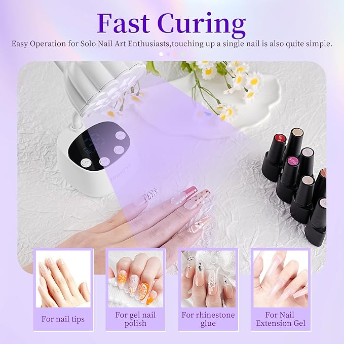 JODSONE Fast Curing U V Nail Lamp Portable and Flexible Gooseneck Lamp Rechargeable LED Dryer for Gel Polish, Auto Sensor & 4 Timers Ceramic White