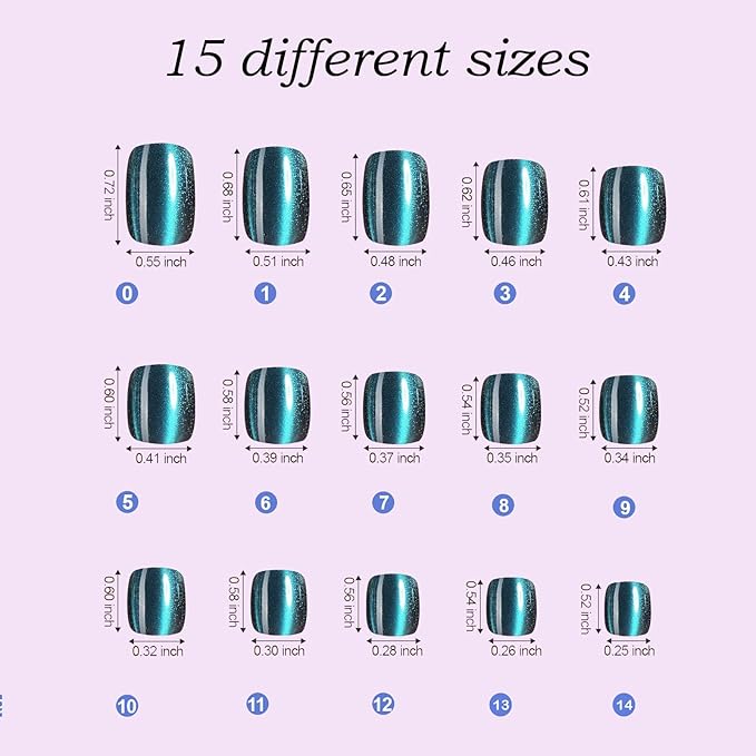 Cat Eye Press on Nails Short, OPkssnails 150pcs Summer Glittering Square Nail Tips, Soft Gel Nails False Nail, Soak Off Acrylic Fake Nails Extensions in 15 Sizes