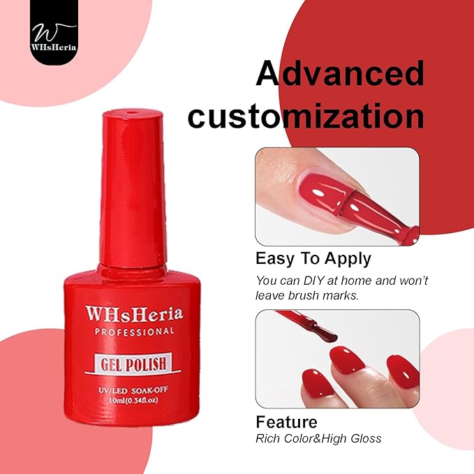TPO Free Gel Nail Polish Set，6pcs 10ml Red Popular Dark Red Light Red Burgundy Colors Long-lasting Soak off LED/UV Light Suit Give it to Women as a Gift for Daily Life at Home (119-A)
