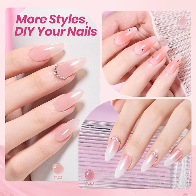 Beetles Soft Tint Jelly Gel Nail Polish Set - 23PCS 20 Colors Jelly Nude Pink Milky White Purple Brown Red Sheer Translucent Base Coat Glossy Matte Top Coat French Nail Art Gift Manicure for Women