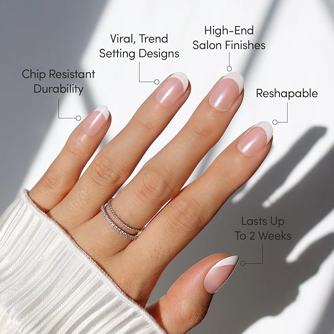 Glamnetic Press On Nails - She's A Pearl | Short Round White French Tip Fake Nails, Salon Quality French Manicure | 12 Sizes - 30 Nail Kit with Glue