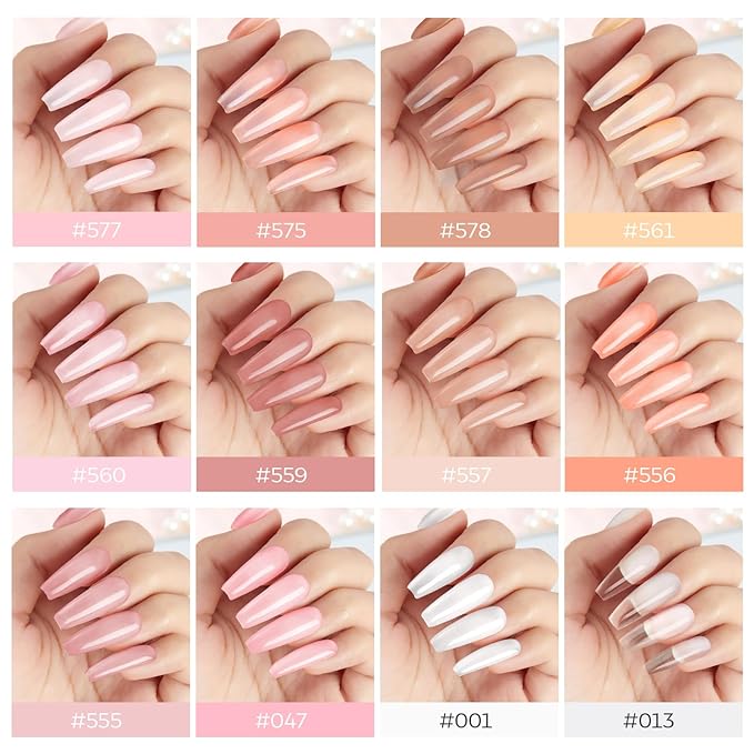 modelones Poly Gel 12 Colors Nude Pink Natural All Seasons Colors Poly Nail Extension Builder Nail Gel Design Professional Salon at Home Holiday Gift for Women