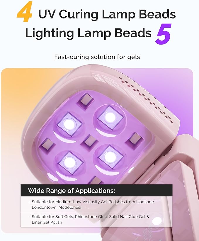 MelodySusie Cordless UV Nail Lamp with Fold-Out Stand,P-Art09F Foldable UV Light with 2-in-1 Lighting & Curing Function, Rechargeable, Flash Cures All Soft Gels Especially Half-Cured, Base & Top Coat