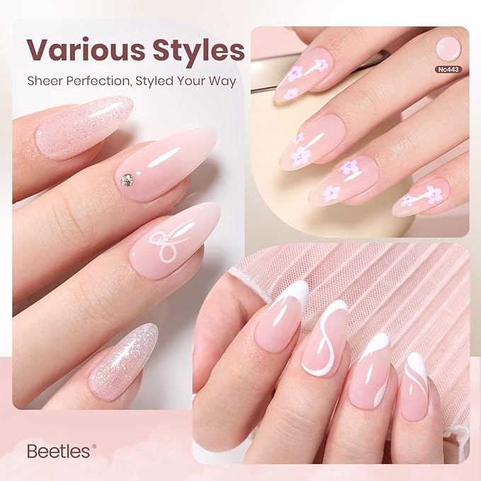 Beetles Cloud Wisp Nude Gel Nail Polish - 15ML Neutral Jelly Nude Pink Nail Polish Base Color Nail Concealer Sheer Translucent Effect Soak Off UV LED French Nail Art Salon DIY Manicure Gift for Women