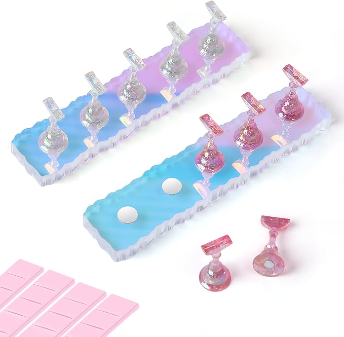 ANGNYA 2 Set Nail Stand, Aurora Nail Holder for Painting Nail Stand for Press on with Reusable Sticky Putty Nail Display Stand Nail Hand Practice Magnetic Nail Art Tools for Homes and Salons