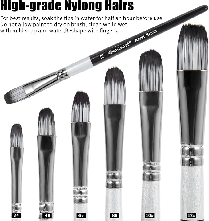 Filbert Paint Brushes Set, 6 Pcs Artist Paintbrushes for Acrylic Oil Watercolor Gouache Painting, Premium Nylon Hair Art Paint Brush for Beginners and Professionals