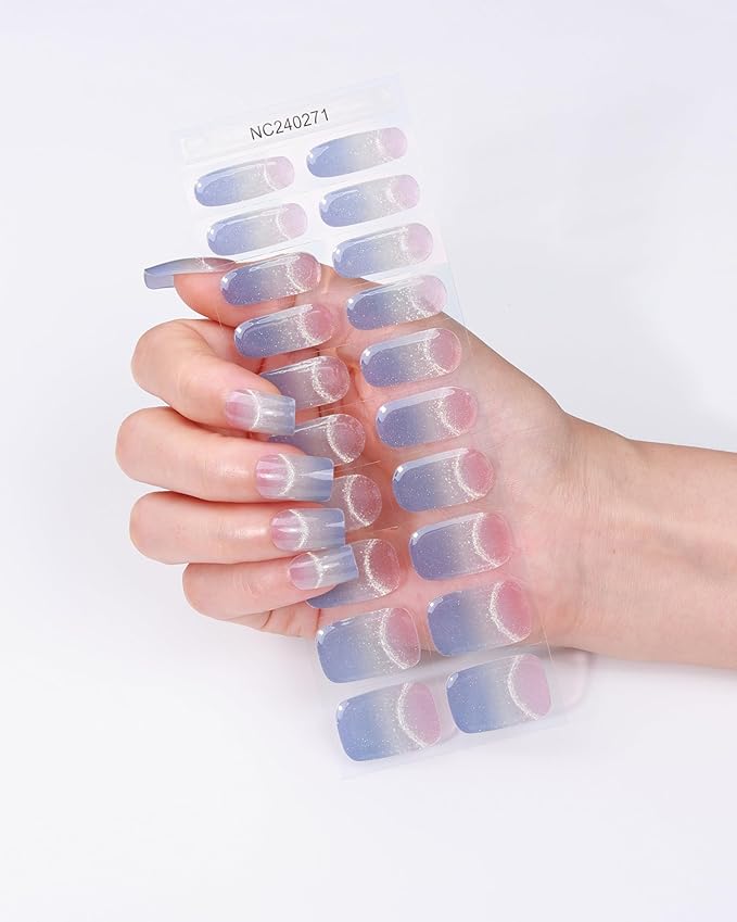 Semi Cured Gel Nail Strips - 20pcs Glaze Gel Stickers, Salon Quality DIY Wraps, Easy to Apply, UV Light Required
