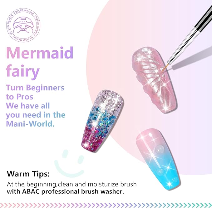 ABAC 24 Color Hema-Free Glitter Solid Gel Nail Polish,Ombre Gel Nail Polish,Pat Paint Nail Gel- Mermaid Ocean & Coral Reef Shades w/Pro Dual Brush Clump-Free for Pool Party,Spring/Summer Soak Off Gel