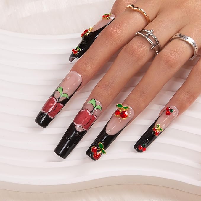 LOVFUL Press on Nails My Sweetie French Tip| Handmade with Full Covered Crystals| Reusable Fake Nails| Square Mid length 1.7in| H162-M