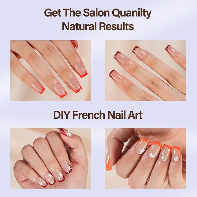 Misssix XBASICTIPS Red French Tip Press On Nails, 150Pcs French Gel Nail Tips Short Square, Soft Gel Pre-shaped No Need to File 3 in 1 Tips, Fake Nails for Nail Art DIY Extension Designs 15 Sizes