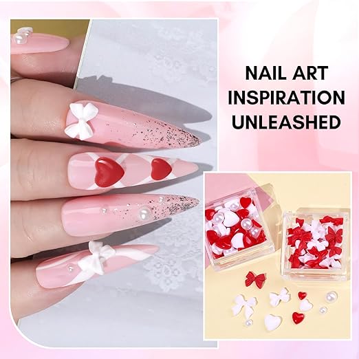 Makartt Nail Charm and Rhinestone Glue Kit, 15ml Gel with Preals Rhinestones Gems 3D Art Bowknot Heart Decor Acrylic Supply for Nails Techs DIY