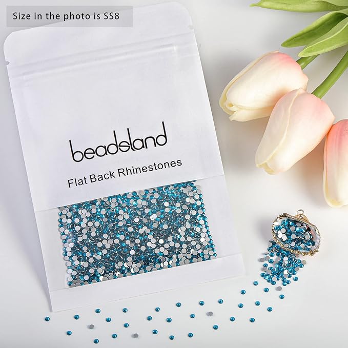Beadsland Flat Back Crystal Rhinestones Round Gems for Nail Art and Craft Glue Fix, Indicolite, 2.3-2.5mm, SS8/1440pcs
