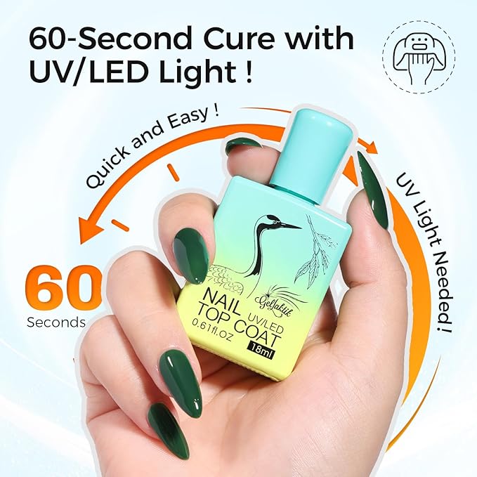 No Wipe Gel Base & Top Coat Set with Cuticle Oil, 3 x 15ml Fast UV/LED Cure, Long Lasting Glossy Manicure, Nail Care Kit for Dry Cuticles
