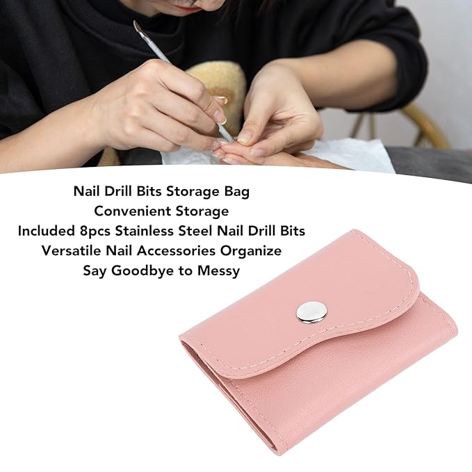 Nail Drill Bits, Nail Drill Bit Holder Organizer, Nail Drill Bits Holder, 16 Holes PU Nail Drill Bits Storage Bag Nail Drill Bits Holder Container with 8pcs Nail Drill Bits