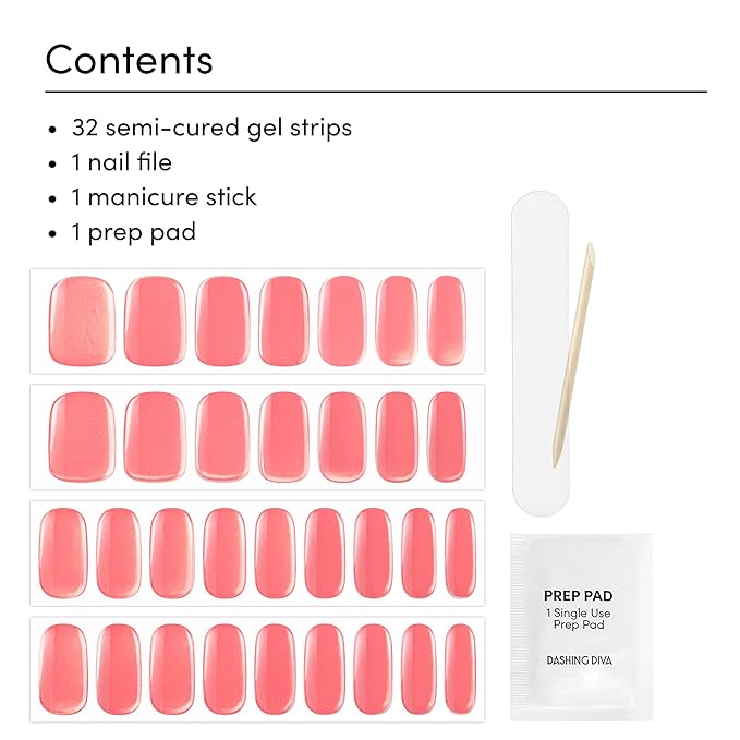Dashing Diva Glaze Nail Strip Set - Grapefruit Gone Wild - Long Lasting, Chip Resistant, Semi-Cured Gel Nails - 4-Piece Manicure Kit with 32 Strips