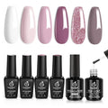Beetles Romantic Wedding Gel Nail Polish Set Holiday Gift, 6 Colors Soak Off UV Manicure Kit with 2 Pcs 15ml No Wipe Gel Top Coat and Base Coat Set Gifts for Women