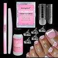 Straight Flat Polygel Nail Forms Kit for Toes,GlimightyX Reusable Toenails Dual Forms for Polygel with 1.35oz Nail Slip Solution Anti-Stick,with Dual-Ended Brush,Nail File Nail Clips,12 Sizes 120Pcs