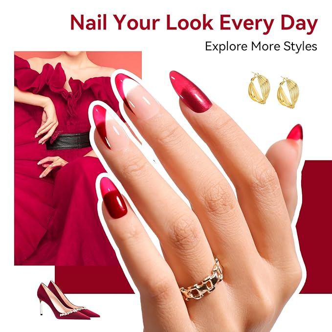Red Nail Polish Set, 2026 Valentine's Day 6 Colors Red Cherry Dark Red Wine Nail Polish Kit, Opaque,Hema-free Quick Dry, Non Gel, 12-Toxic-free, Home DIY Nails Art Gift for Women Girls