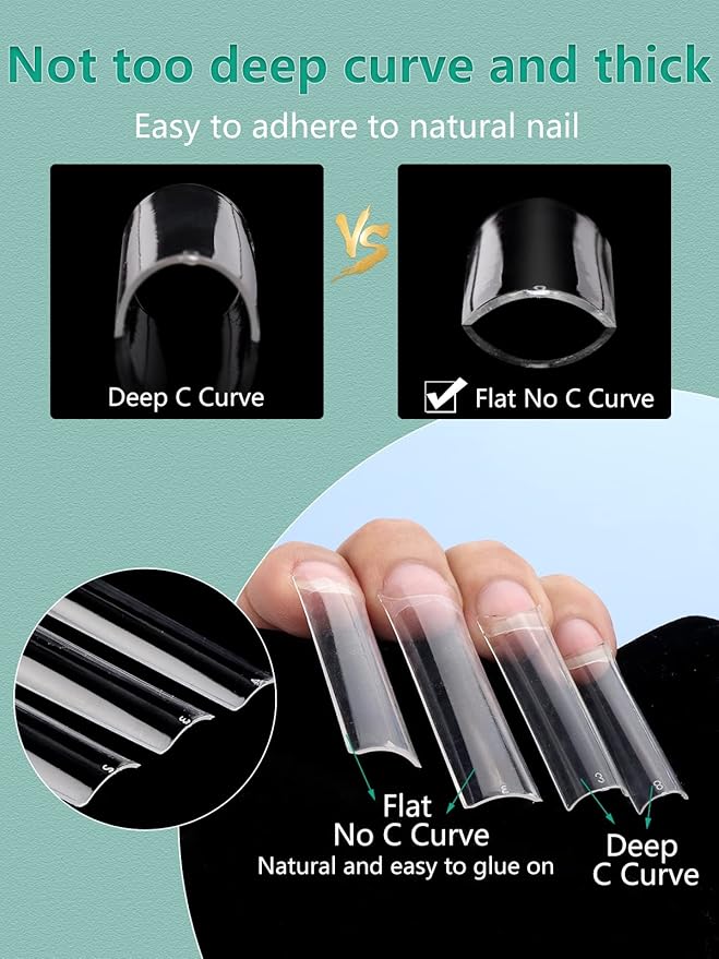 Individual Size 3 4 5 6 No C Curve Nail Tips for Acrylic Nails Professional, 200PCS 3XL Extra Long, Half Cover Straight Tapered Square Nail Tips 4 Mostly Used Sizes