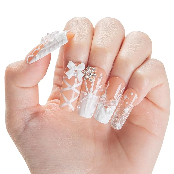 LOVFUL Short French Tip Press on Nails Frost Gift | Handmade Acrylic Press ons| Reusable Fake False Nails | Square Classic Regular 1.3in | H693-L