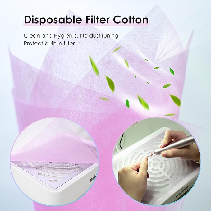 Nail Dust Collector with Lamp&50pcs Disposable Filter&Dusting Brush, Electric Nail Vacuum Cleaner Dust Fan Suction Machine for Manicure Acrylic Gel Nails Polishing, Low Noise,Salon Home