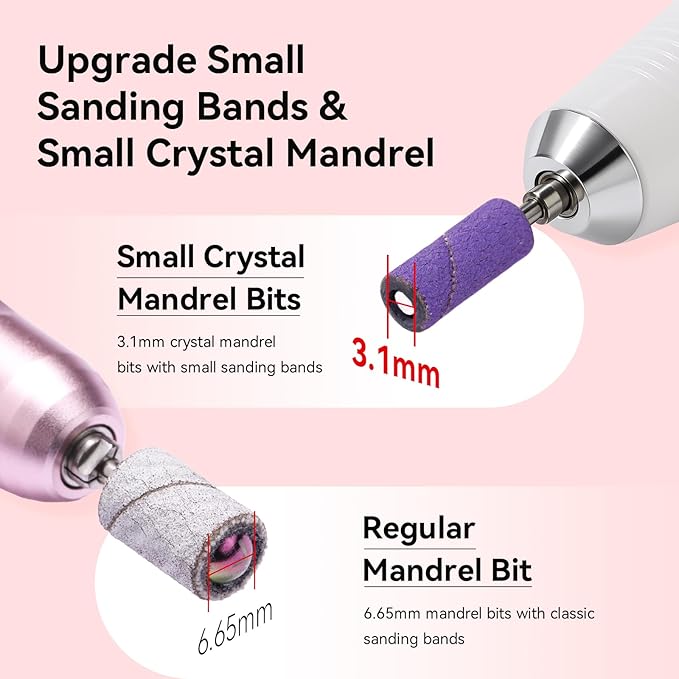 Makartt Nail Drill Bits Sanding Bands - for Nail Drill 100 Pcs 4 Color Coarse Fine 80/120/180/240 Grit File Small Sanding Band with 3.1mm Mini Mandrel Nail Bit Set for Acrylic Nails Gel