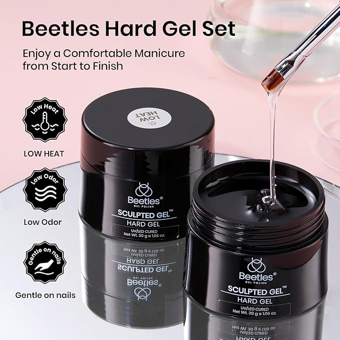 Beetles Low Heat Hard Gel Kit,Mint Sheer 2 Pcs Nail Extension Sculpting Apex Building for Salon Professionals,Clear Builder Nail Gel,UV & LED Lamp Needed