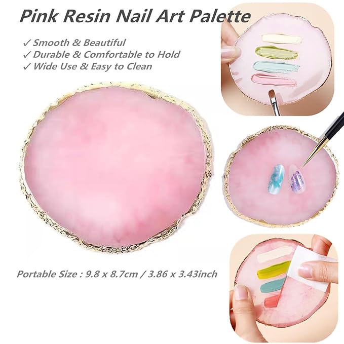5Pcs Nail Art Tools - Resin Nail Art Palette, 1 Polygel Brush Picker Brush, 3 Nail Art Painting Brushes, Nail Polish Mixing Palette Double-Ended Pen Nail Liner Brush Nail Drawing Brushes