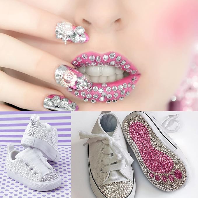 Dowarm 3200PCS Nail Art Rhinestones, Crystal Clear Flatback Rhinestones for Nails, Crafts, 12 Styles 3D Glass Crystal Nail Gems, White Diamond Stones
