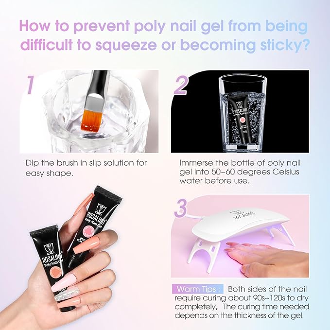 ROSALIND Poly Nail Gel Kit -38 Classic Colors +72 Nail Art Accessories kit Clear Nude Christmas Poly Nails Gel Kit Starter Kit with Mini UV Lamp Slip Solution Basic Tools for Beginners with Everything