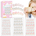 Laza 72pcs Children Nails Press On Pre-glue Full Cover Silver Glitter Stars Pink Heart Short Ombre False Nail Kits for Kids Teenager Girls - Sparkling Sweety
