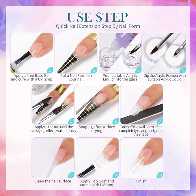 BORN PRETTY Acrylic Nail Kit with Everything ,96PCs Acrylic Powder and Liquid Monomer Set with 24Colors Glitters Acrylic Nail Brush Nail Tips Nail Primer Nail Art Supplies for Extension Gift