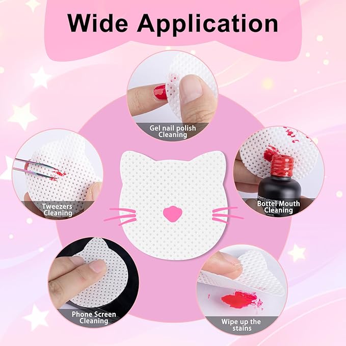 MEKK 800PCS Cat Shape Lint Free Wipes - Super Absorbent Non-Woven for Nail Polish Remover and Eyelash Extension Glue - Soft Dry Nail Prep Wipes (White)