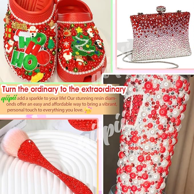 qiiipi 2 Big Boxes Red Resin Pearls and Rhinestones w B7000 Glue for Bedazzling Crafting Flatback Stones Gems Diamonds Half Pearls Bedazzler Kit Charms for Nails Eyes Face Makeup Tumblers DIY Crafts