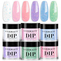 AZUREBEAUTY Dip Powder Nail Set, Clear Pink Coral Violet Blue Green Pastel Shades with Sparkling Aluminum Foil, 6 Colors Dipping Powder Starter Kit Nail Art Manicure Salon, No Need Nail Lamp Cured