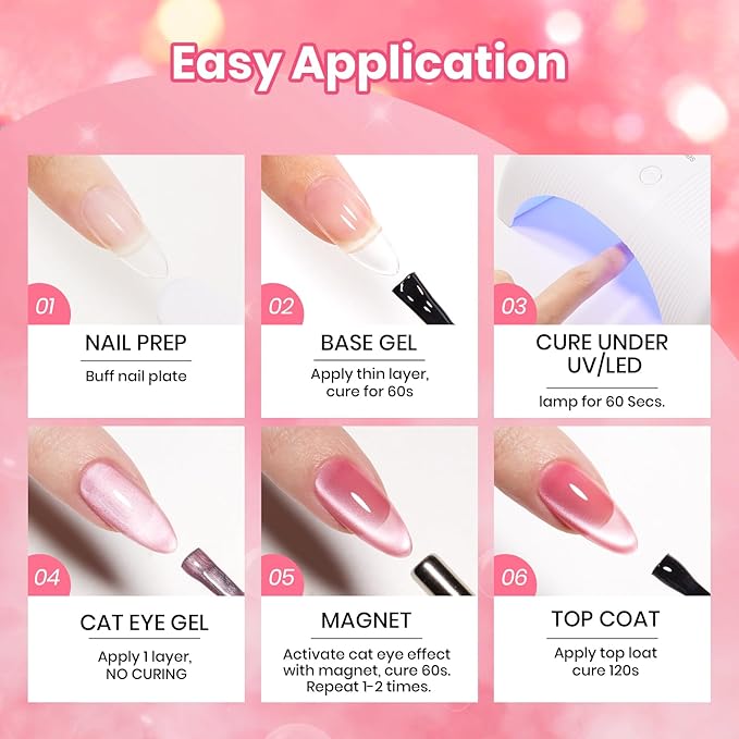 Beetles Apple Sweet Gleam Pink Cat Eye Gel Nail Polish - 15ML Glitter Pink Cat Eye Spring Gel Polish Magnetic Shimmer Effect Soak Off UV Nail Art Design Salon DIY Manicure Gift for Women