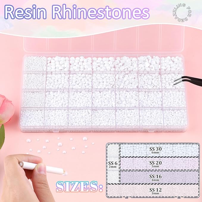 30000Pcs Resin Rhinestones for Bedazzling with B7000 Jewelry Glue, White Flatback Gems Rhinestones for Crafting, Clothing Tumblers Mugs Shoes Fabric Decor Nail Art