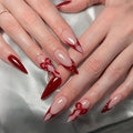 Christmas Press on Nails Long Stiletto MABKJLF Red French Tip Fake Nails 3D False Nails with Bow Ball Designs Glossy Glue on Nail Winter Full Cover Acrylic Nails for Women Girls 24Pcs