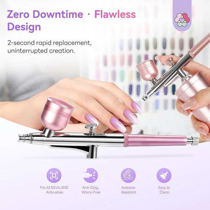 SAVILAND Advanced Airbrush Gun: Zero Downtime Flawless Design Airbrush Kit Portable Airbrush Accessories 0.3mm Needles Nail AirBrush Machine for Painting Cake Decorating Barber Model Makeup Nail Art