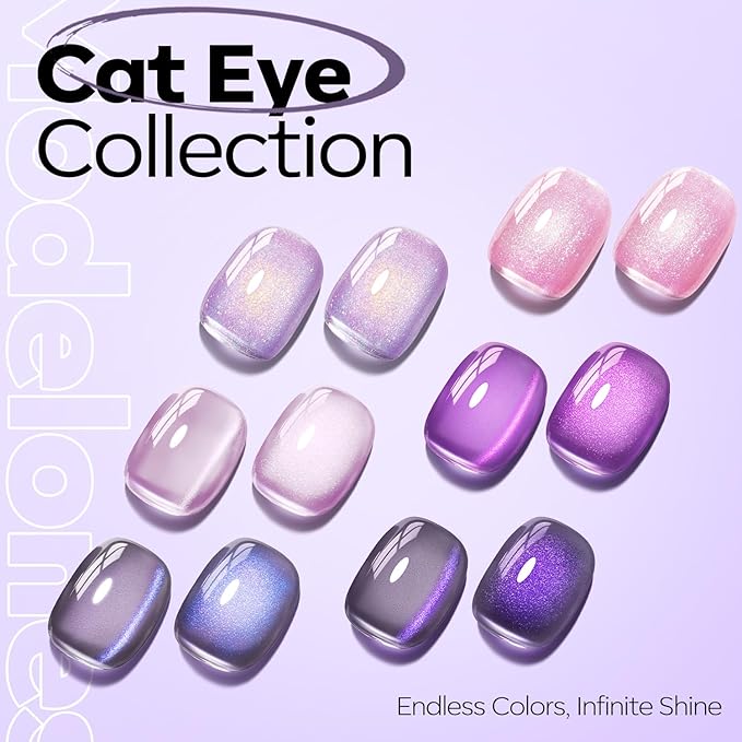 modelones Purple Cat Eye Gel Nail Polish Grey Purple Shimmer 9D Magnetic Cateye Gel Nail Polish UV LED Soak Off Nail Manicure 15ML