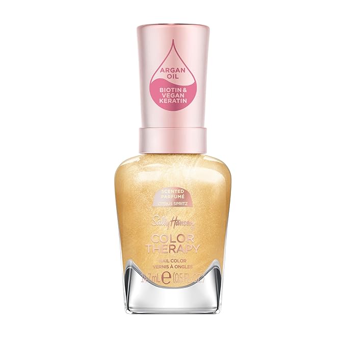 Sally Hansen Color Therapy Scented Nail Polish | Biotin, Argan Oil, Long Lasting, Healthy Nails, Nail Strengthener, Opaque | 462 Peel the Love, Citrus Spritz| Orange Yellow Nail Color