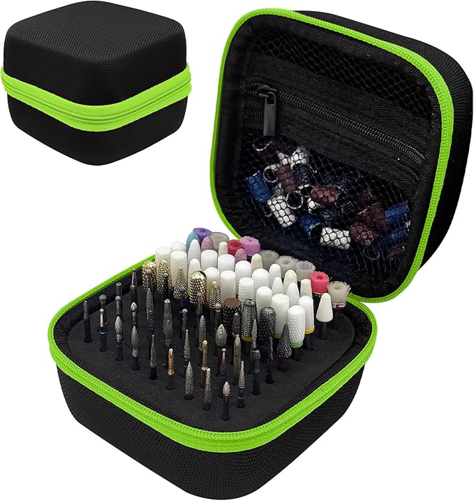 81 Holes Nail Drill Bit Holder, Nail Bits Display Organizer Container, Waterproof Portable Organizer Bag, Efile Nail Bits Professional Nail File Bits Manicure Tools, (Green) (ONLY CASE)