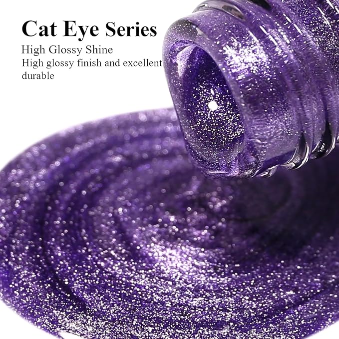 Imtiti Cat Eye Gel Nail Polish, 15ml Lavender Purple Crystal Glitter Cat Eye Gel Polish With Magnet Magnetic Holographic Galaxy Sparkly Soak Off UV Led Manicure