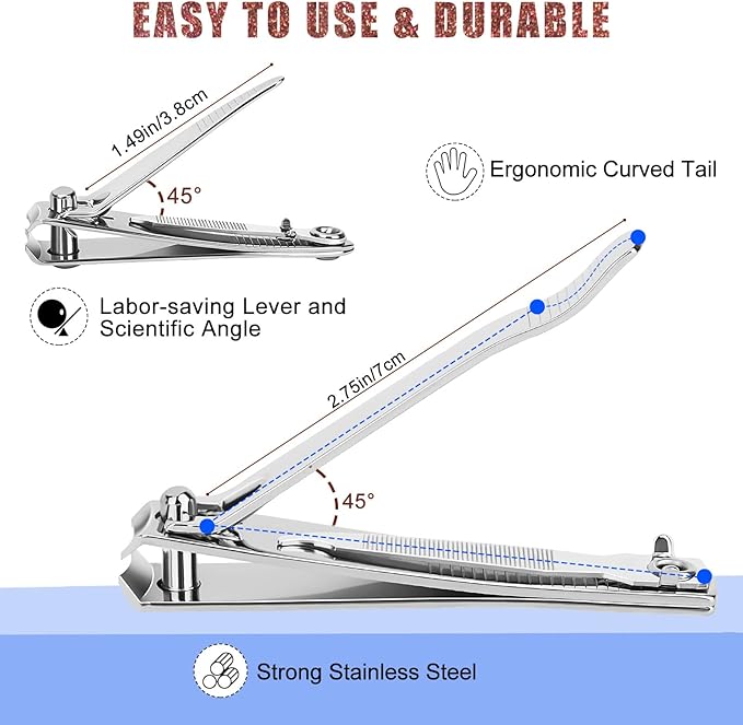 Nail Clippers, Toenail Clippers, Fingernail Clipper Cutters, Stainless Steel Toe Nail Clippers with Sharp Curved Blades and File, Nail Clippers for Men Women Kids(Large & Small)