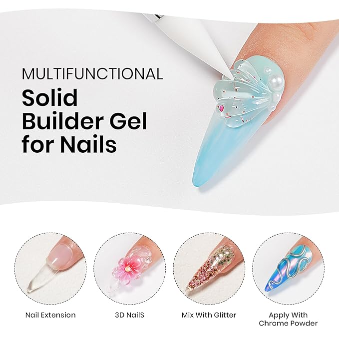MIZHSE 30g Solid Builder Gel for Nails and 15g 3D Nail Gel, Clear Hard Sculpting Gels for Nails Art Soak Off U V LED Builder Gels for Salon Home DIY Woman