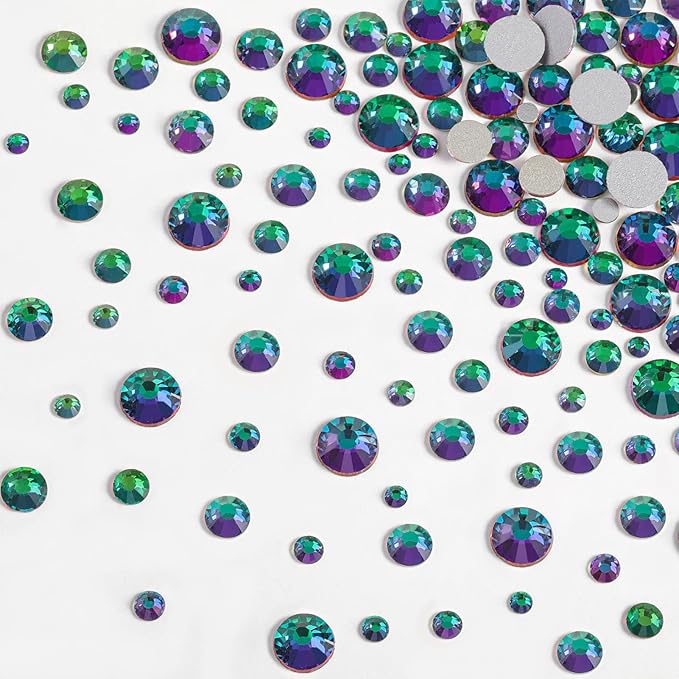 Beadsland Rhinestones for Makeup,8 Sizes 2500pcs Green Flatback Rhinestones Face Gems for Nails Crafts with Tweezers and Wax Pencil,Green Volcano,SS4-SS30
