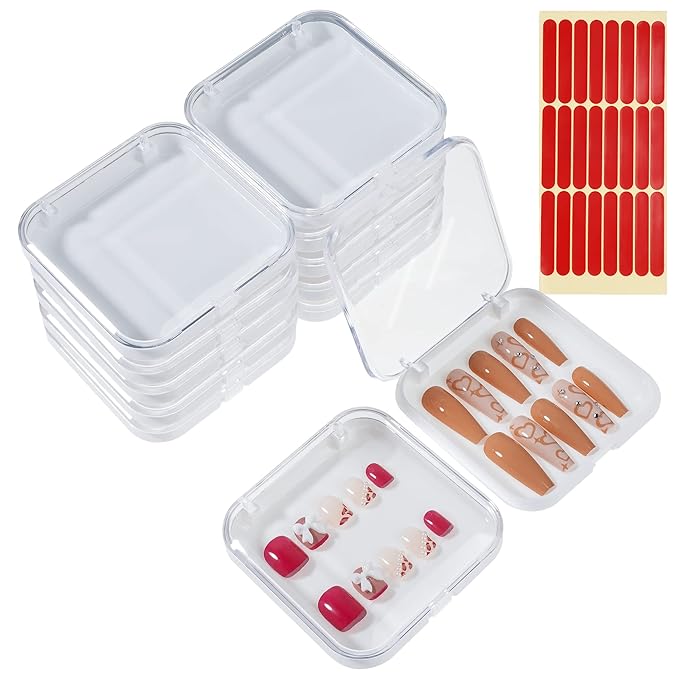 ISKYBOB 12 Packs Press On Nails Storage Boxes, Fake Nails Packing Cases With Tape White Display Box for Home DIY, Salon (3.3 x 3.3in)